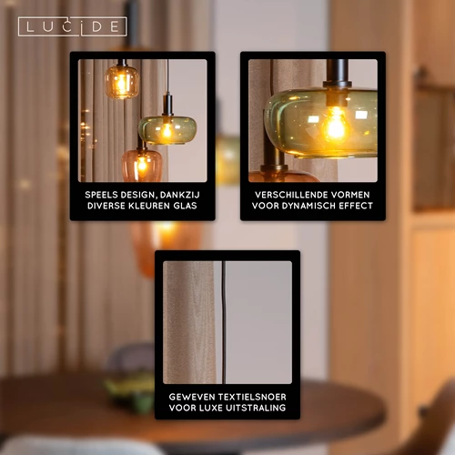 Lucide ILONA - Hanglamp - 3xE27 - Zwart - USP